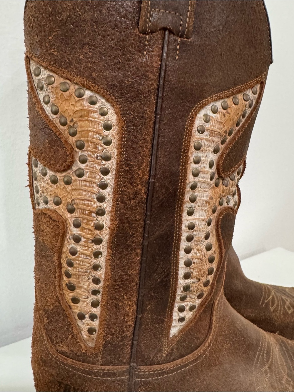 Frye Daisy Duke Python Studded Western Cowboy Boots Brown Leather Women’s 9M - Picture 4 of 11
